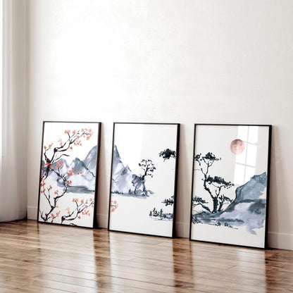 Japanese Cherry Blossom Art | set of 3 wall art prints