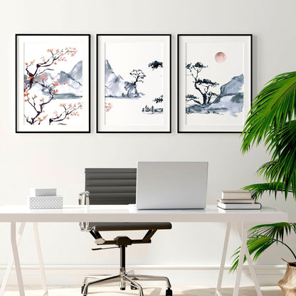 Japanese Cherry Blossom Art | set of 3 wall art prints