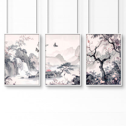 Large Picture Prints | Set of 3 Chinoiserie Wall art Prints