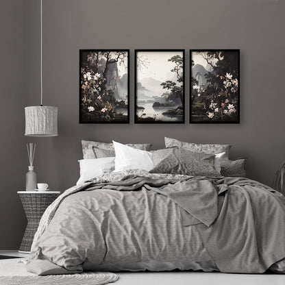 Large Pictures With Frames | Set of 3 Chinoiserie Wall art Prints