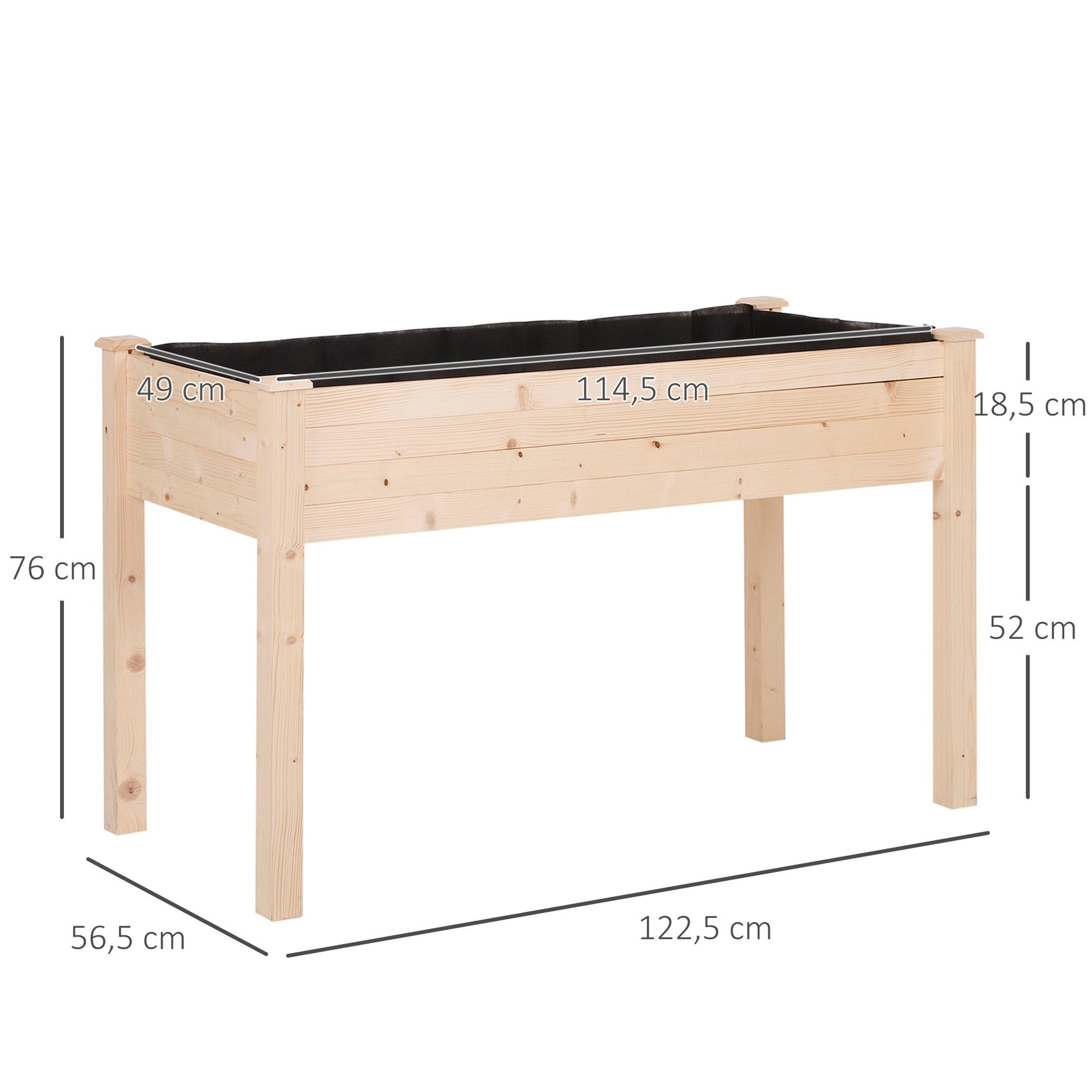 Garden Wooden Planters， Non-Woven Fabric, Rectangular Raised Bed,Fir Wood，Indoor/Outdoor, 122.5Lx56.5Wx76H cm-2