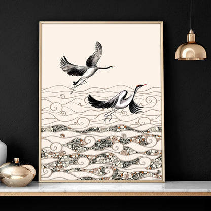 Chinoiserie prints | set of 2 Japanese Crane Art wall art