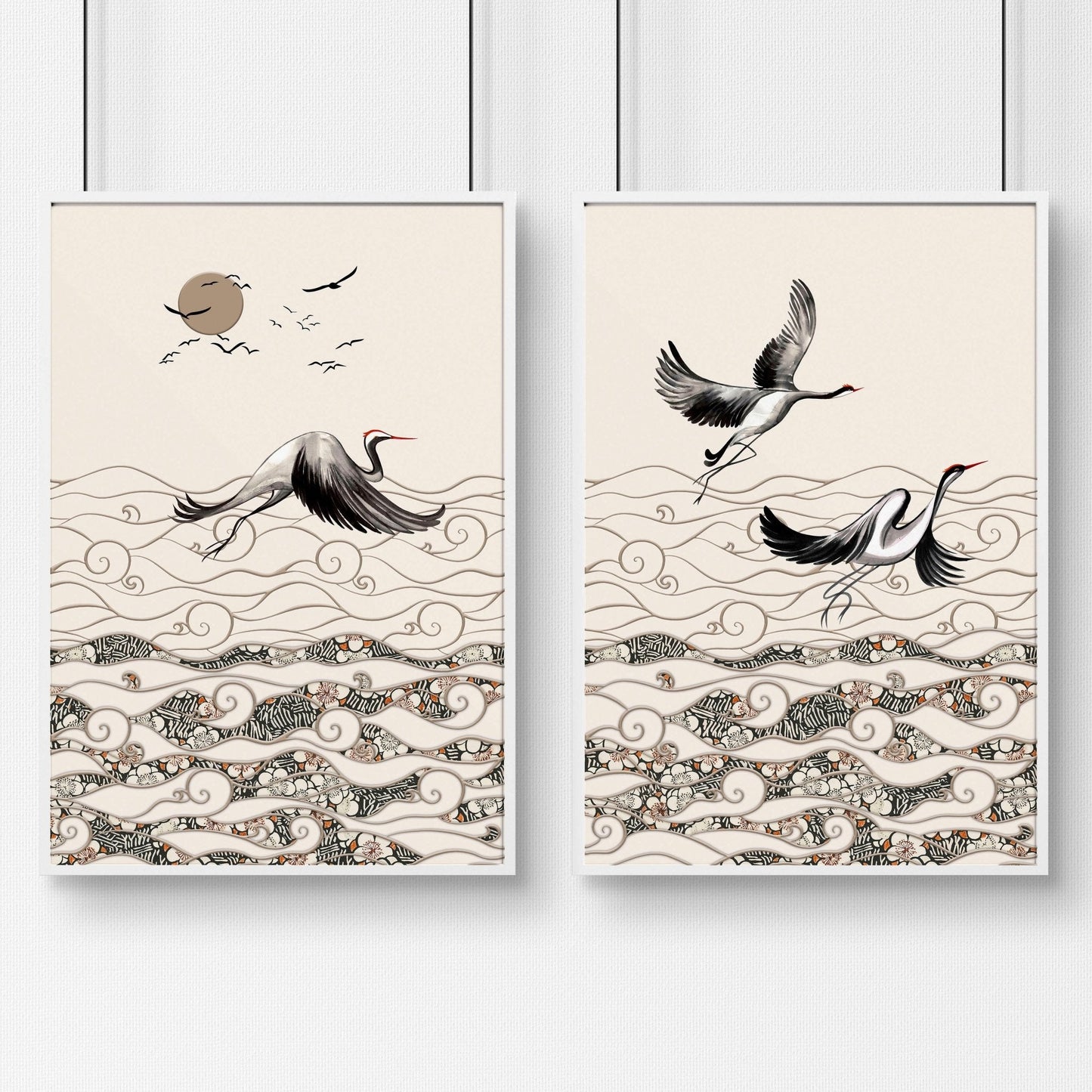 Wall art for bedrooms | set of 2 Japanese wall art prints