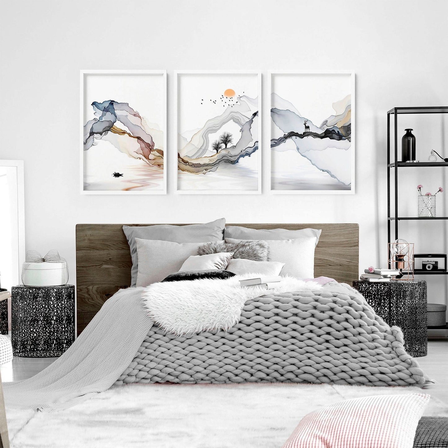 Zen bedroom decor | set of 3 Japanese wall art