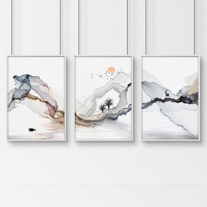 Zen bedroom decor | set of 3 Japanese wall art